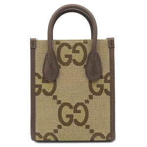 Gucci bag tote leather jumbo GG canvas Beige Cream x brown Sherry strap